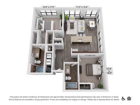Floor plan for 2 beds, 2 baths, 1034 sqft